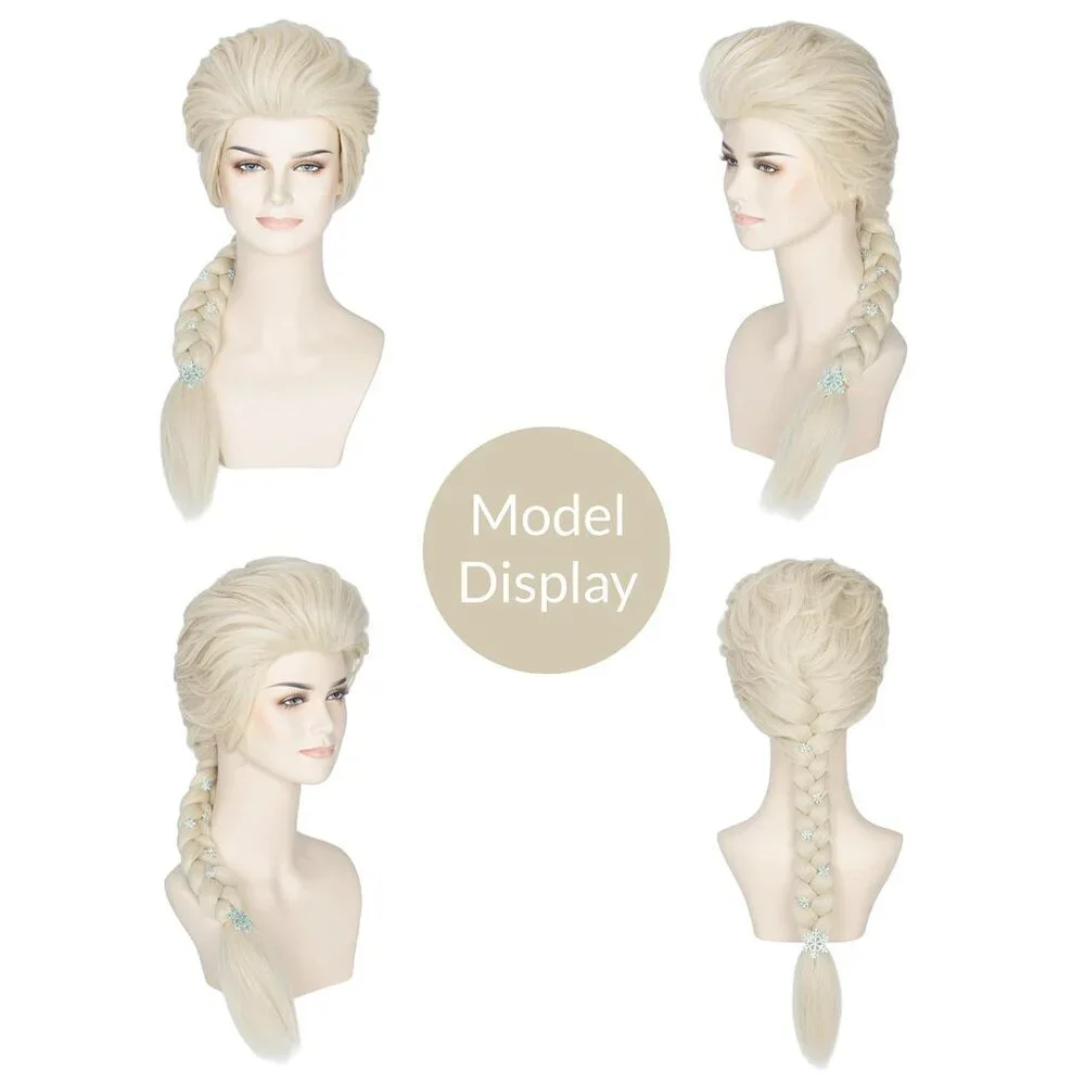 Women Blonde Braided Wig with Snowflake Hairpin Cosplay Costume Accessory